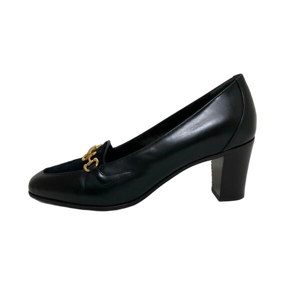 GUCCI -Black Gold Leather Suede Hardware Women's Pumps 250-061625 - Picture 1 of 8